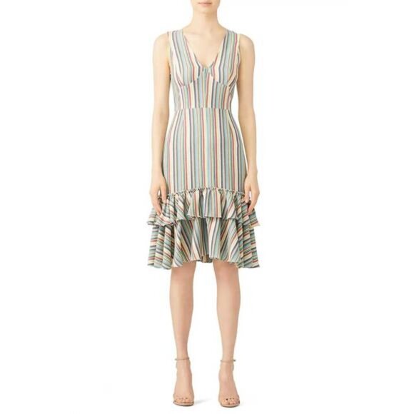 tome Dresses & Skirts - Tome NYC Multi Stripe Sleeveless Mermaid Ruffle Hem Dress 6 Made USA Designer